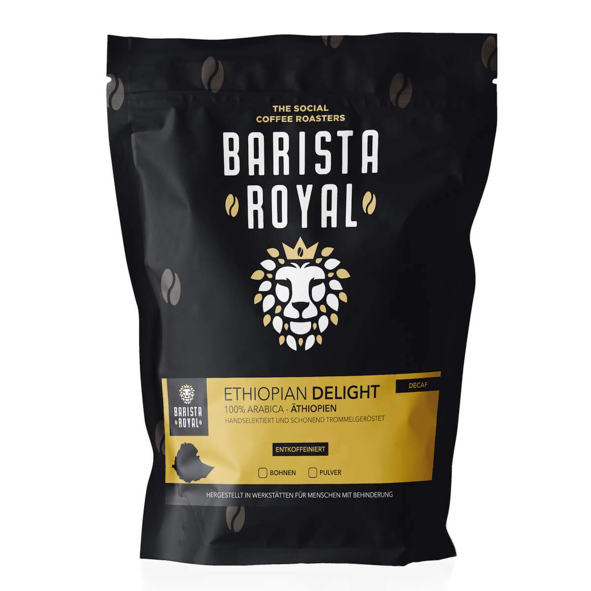 BARISTA ROYAL Ziarna kawy 1 kg "Ethiopian Delight" bez kofeiny/decaf | Świeże ziarna kawy bezpośrednio z Sidamo | 100% ziaren kawy Arabica | Idealny do w pełni automatycznego i filtrującego