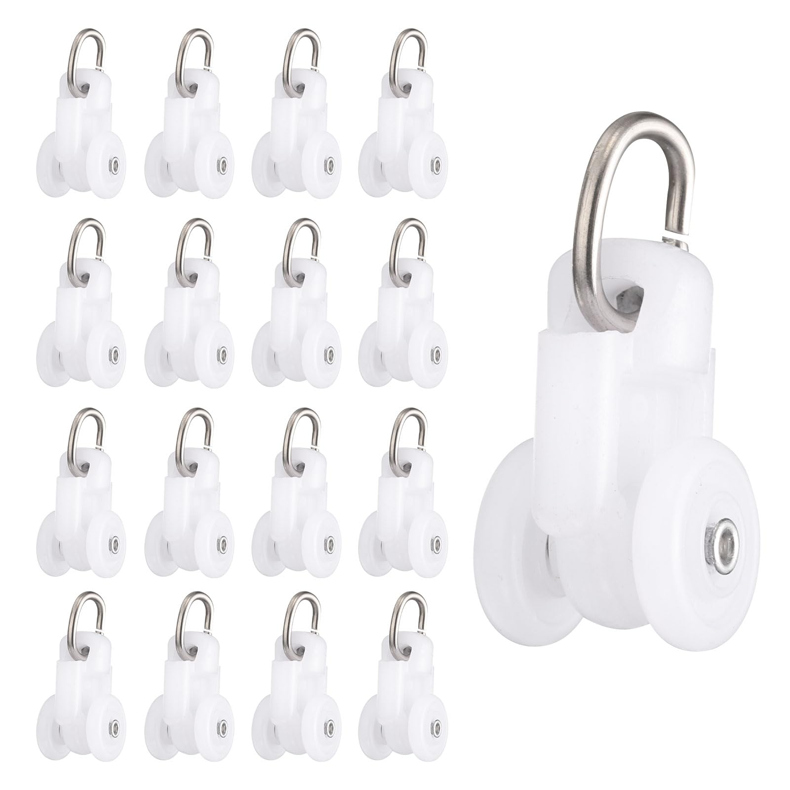 QUARKZMAN 50Pcs Rullini per Tendaggi Rullini per Guide per Tendaggi Carrelli per Tende Plastica con Ruote Doppie per Accessori Porta Guide per Finestre (Bianco)