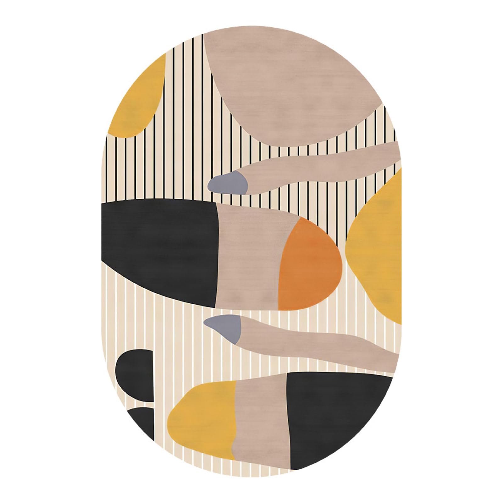 SRTJURFG owalny dywan, nowoczesny design, z krótkim włosiem, chodnik na schody, do pralni, mata podłogowa, nadaje się do prania, geometryczny, czarny, pudrowy żółty, 80 x 160 cm