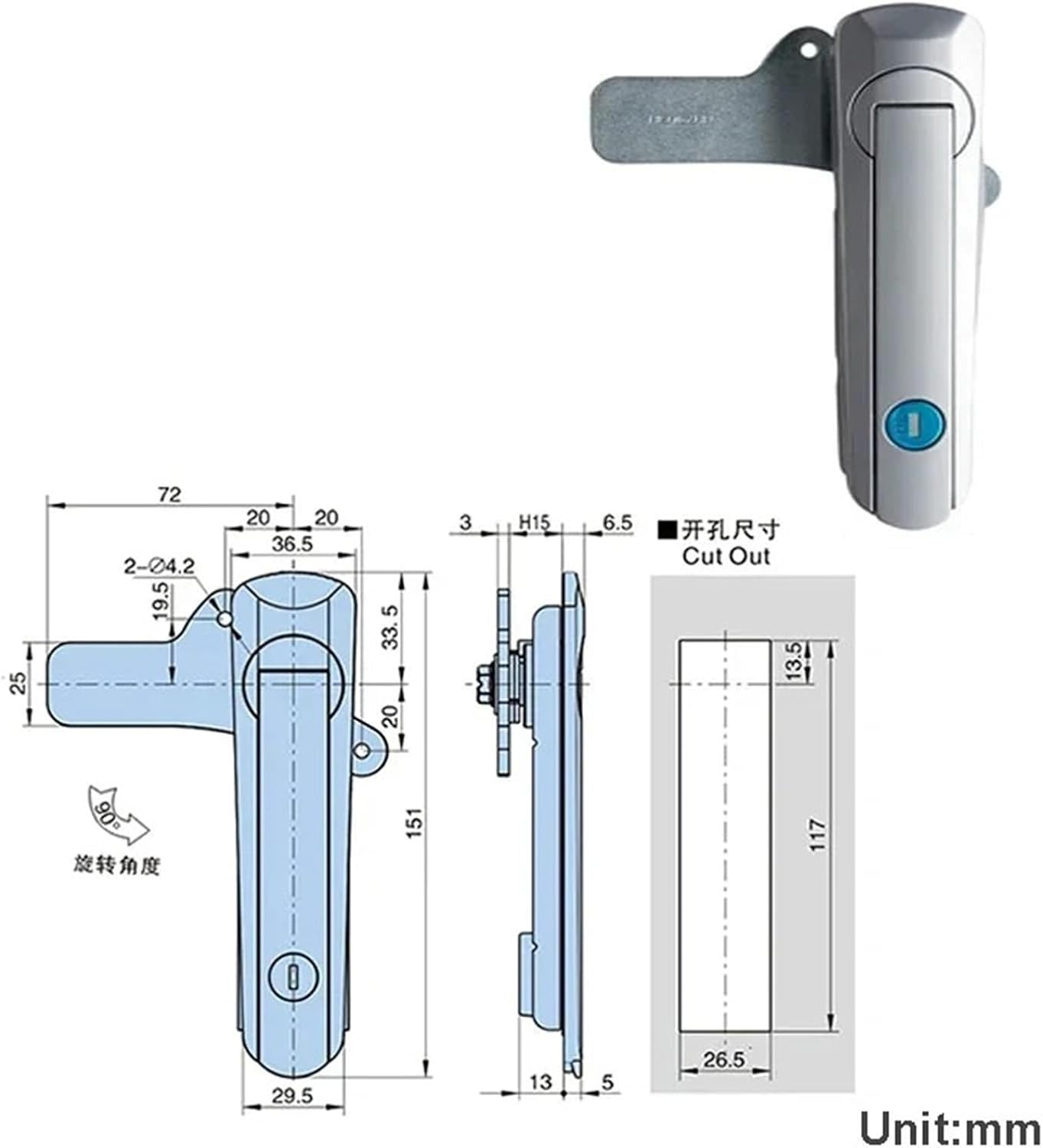 Cabinet Handle Key Lock Or Keyless for Electronical Cabinet Gym Locker Metal Box Hardware MS551 1Pcs(401-1-1)