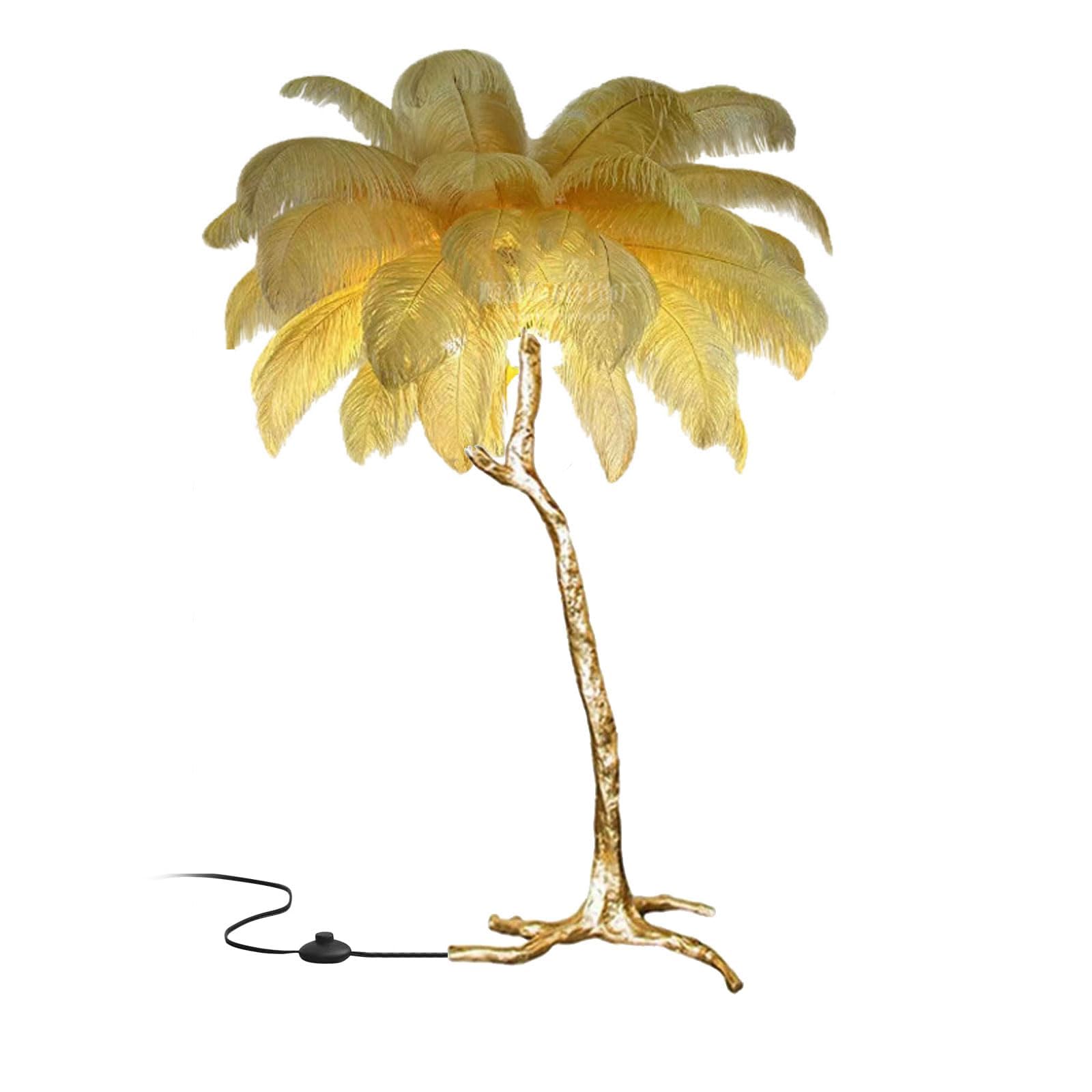 Standing Bedside Lamps, Nordic Ostrich Feather Floor Lamp with 3 Color Light Switching, Gold Resin Light Body, Tall Pole Lamp Feather Lamps for Home Office Decor,Golden,60x55cm/24x22in (desk lamp)