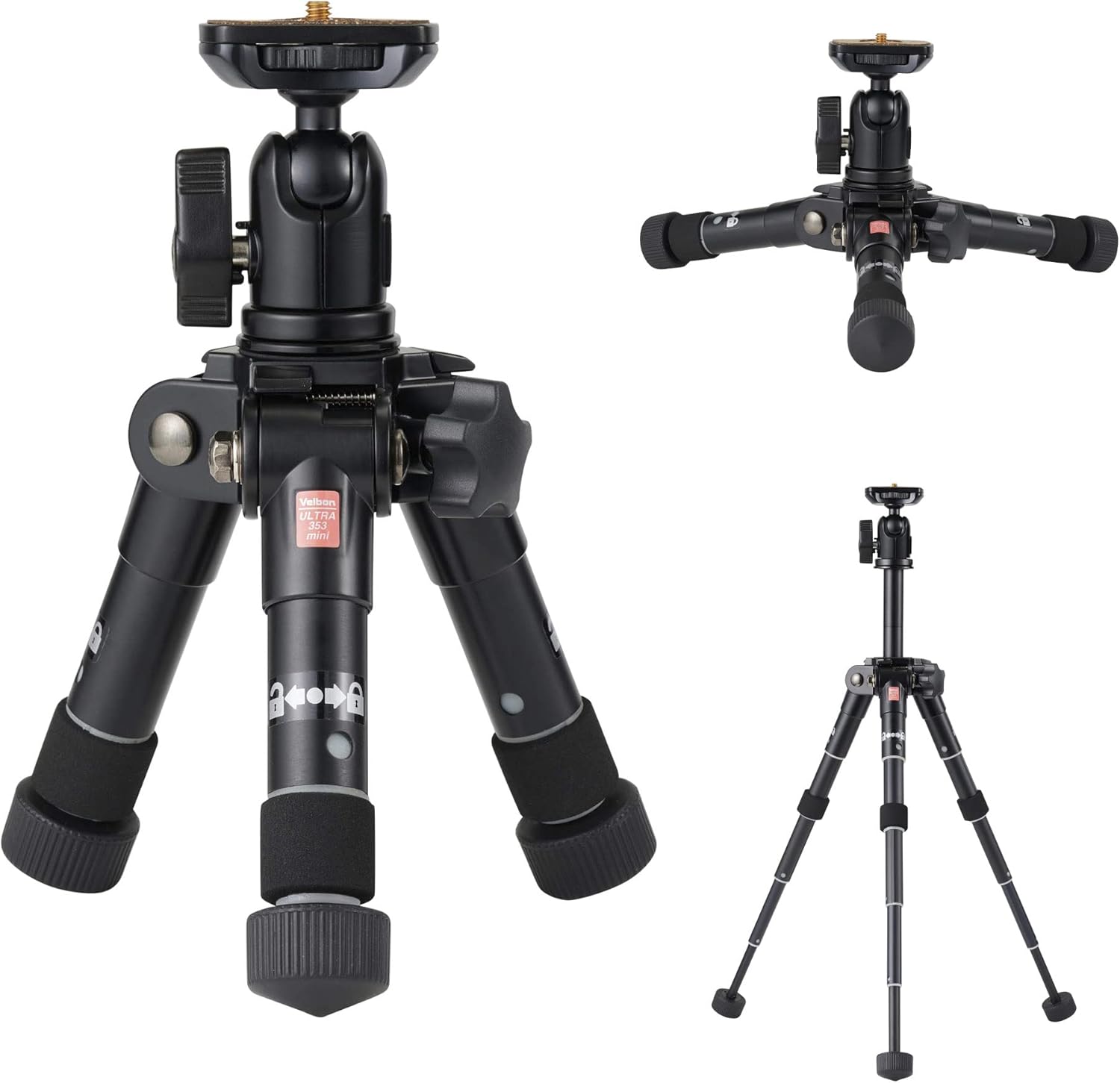 Velbon 90354 Ultra 353 Mini AZ AMZULT353MINI Ultra Lock, Leg Diameter 0.9 inches (24 mm), 5 Tiers, Small, Free Head Base, Aluminum Base, Tabletop Tripod, Table Tripod