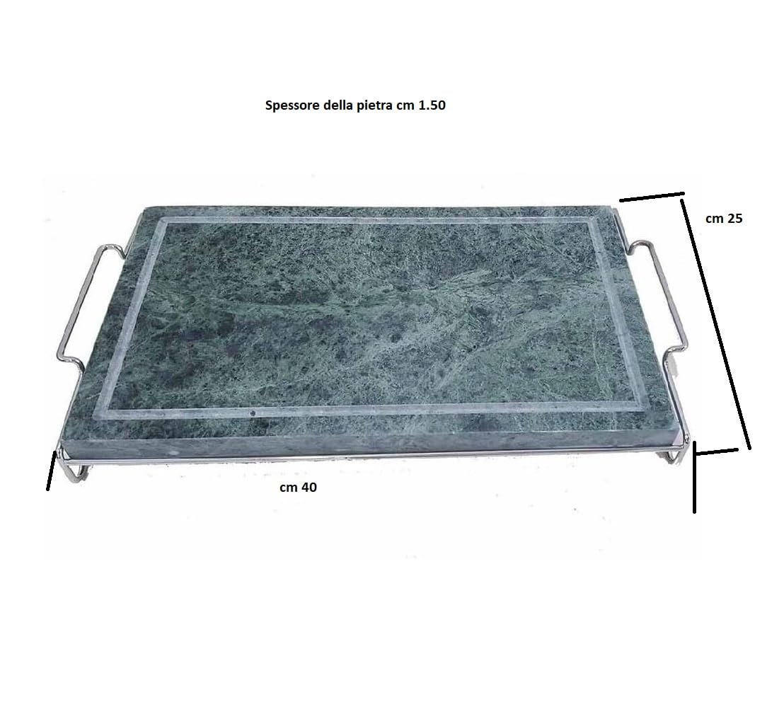 Pietra Ollare 25x40 cm con Stand in Metallo Bistecchiera & Grill da Tavolo Barbecue Griglia per Servire Carni Verdure pesce al Tavolo