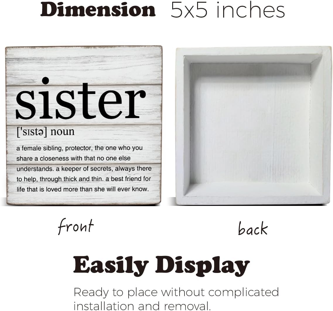 Sister Gifts Sister Definition Quotes Wooden Box Sign Desk Decor image 2