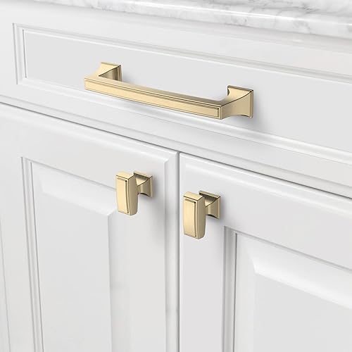 Miniatura 2 de Asidrama Paquete de 10 manijas de gabinete de cocina de latón cepillado de 5 pulgadas (5.039 in), tiradores dorados para gabinetes de cocina,
