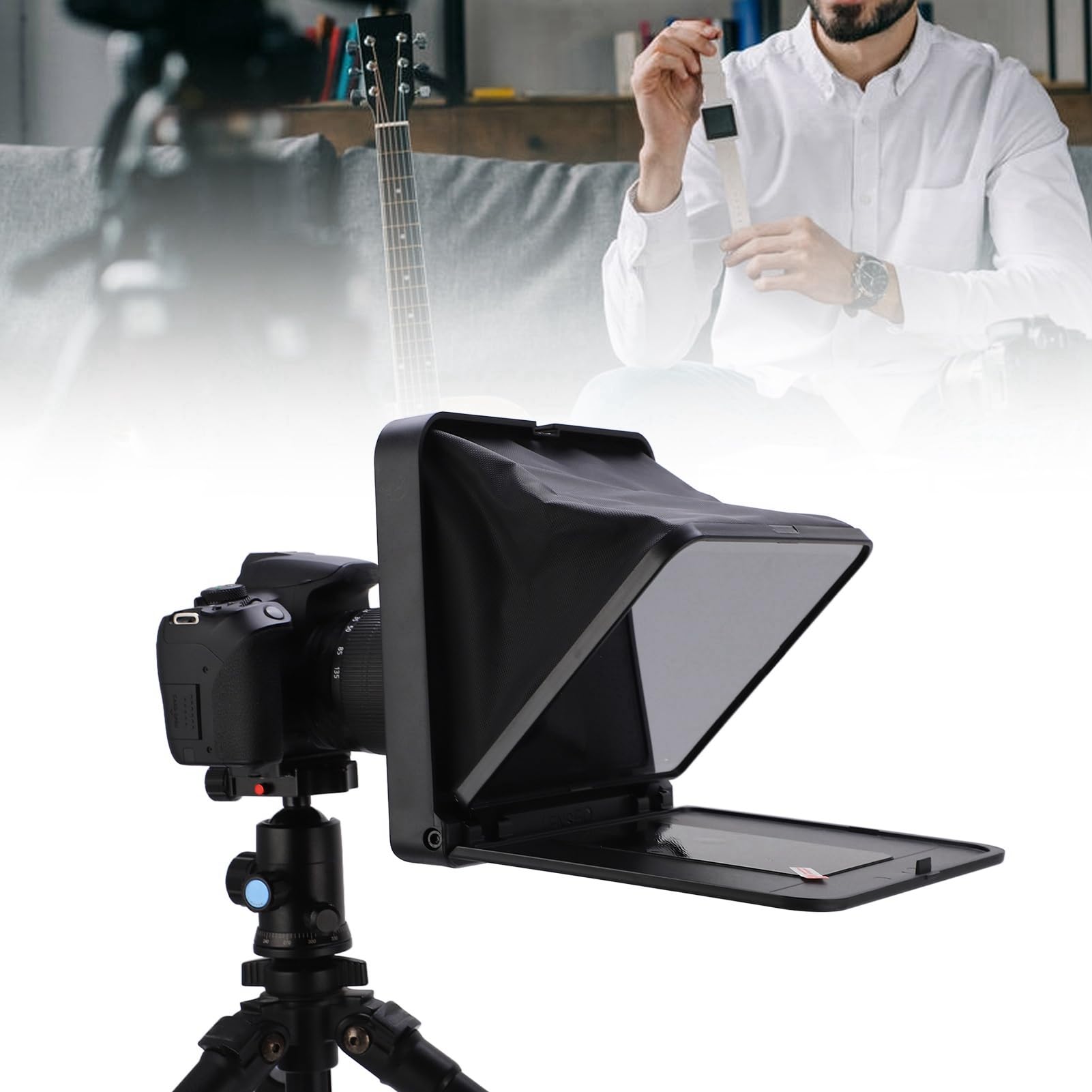 Sxhlseller Przenośny Teleprompter TC7S do Telefonu, Tabletu i Aparatu z Pilotem, składaną konstrukcją, Mocowaniem na Zimno i 9 Pierścieniami Pośrednimi do Nagrywania Wideo, Transmisji na żywo i