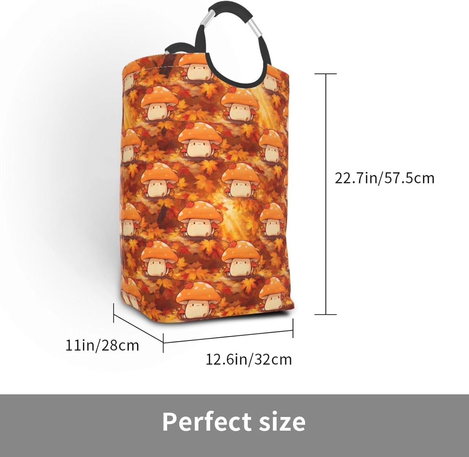 Golden Fall Mushroom Foldable Dirty Laundry Bag, Waterproof Oxford Fabric With Pe Board Base, 50l Capacity For Home & Travel