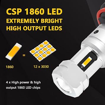 H8 H11 Yellow LED Fog Light Bulb, 3000K, 2 Pack | 3800 Lumens Super Bright, H11LL H16 LED Fog Bulb Replacement, for Car Truck DRL Driving Lights, Non-Polarity