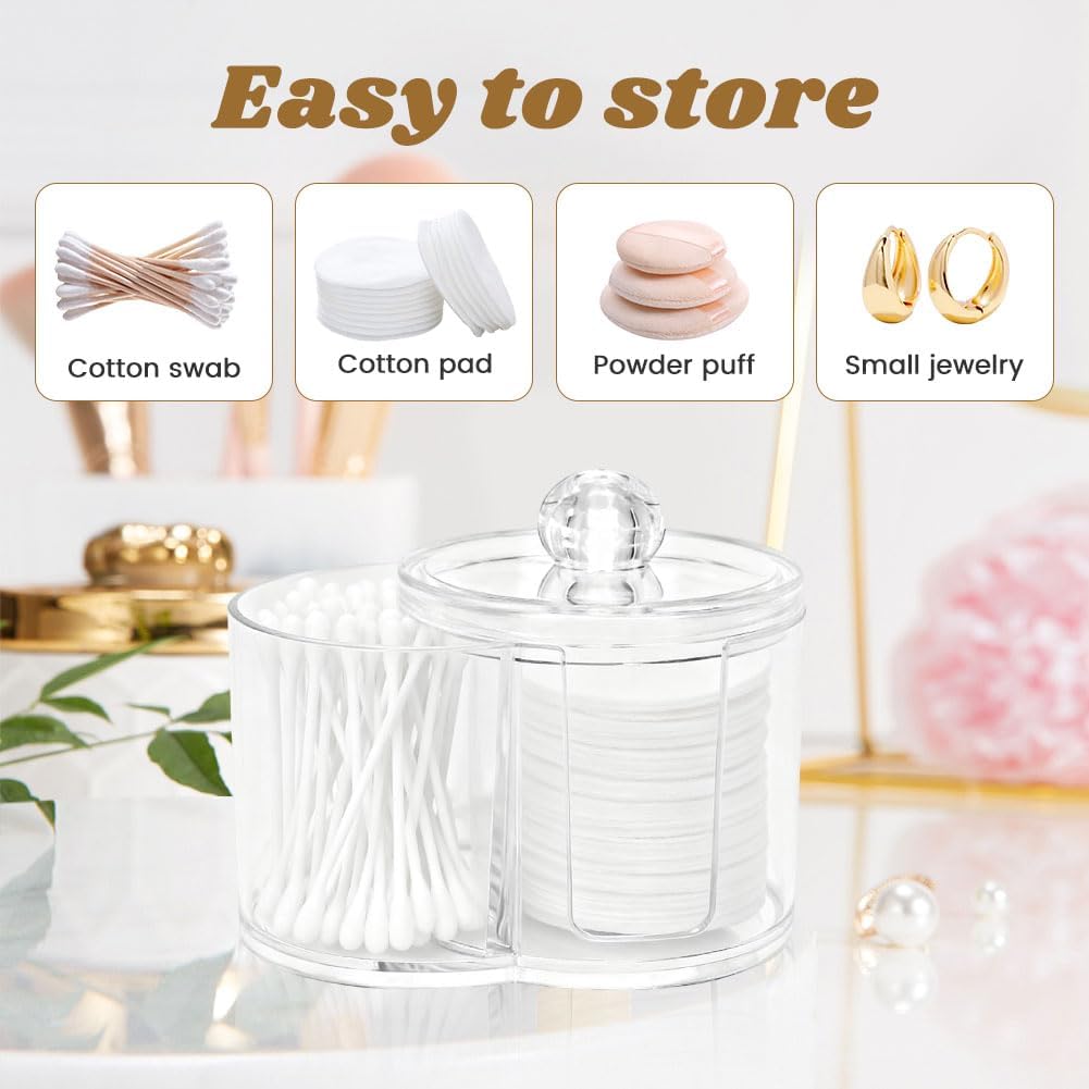 Qtip Holder Dispenser,Dual-Compartment Cotton Swab & Cotton Pad Organizer with Removable Dustproo-f Lid,Compact Countertop Storage Container(Clear)