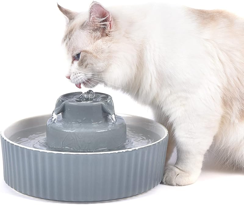 Fonte de Água para Gatos e Cães Cepheus em Cerâmica com Bomba Ultrassilenciosa, Cinza, 2,1 L