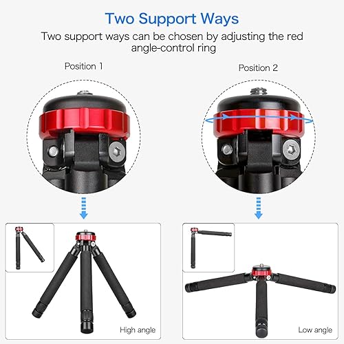 Miniatura 18 de Koolehaoda Mini trípode portátil de escritorio trípode de mesa CNC aleación de aluminio con montaje de tornillo de 1/4 y 3/8 para cámaras