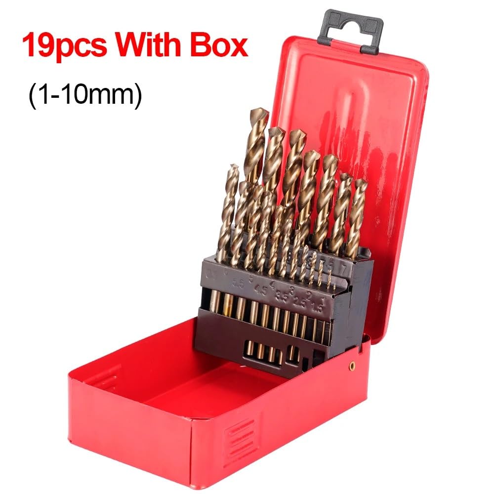 5 Pz M35 Trapano in metallo Codolo cilindrico Punta da trapano elicoidale Set HSS-Co Strumento di apertura del foro for la lavorazione del legno in metallo ferro acciaio inossidabile(19pcs with box)