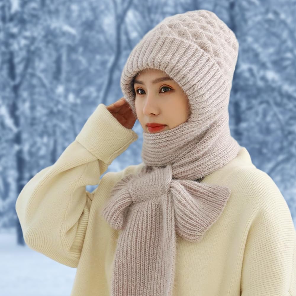 Bufanda integrada con protección auditiva resistente al viento, gorro de punto elástico cálido con protección para las orejas, gorro de invierno
