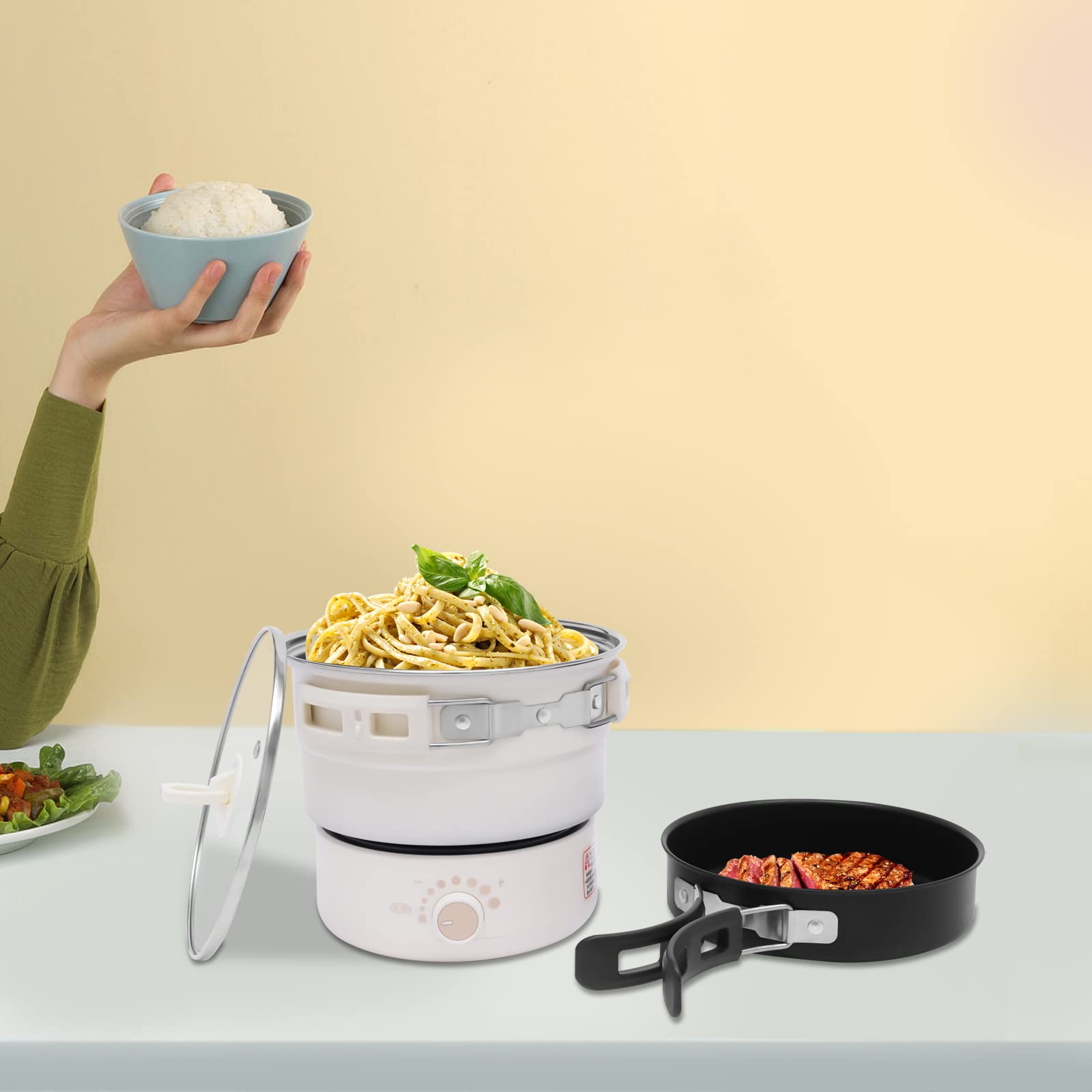 Mini Port Cooker 110V Mini Cooker Electric Hot Pot With Frying Pan - 110V Portable Split ...