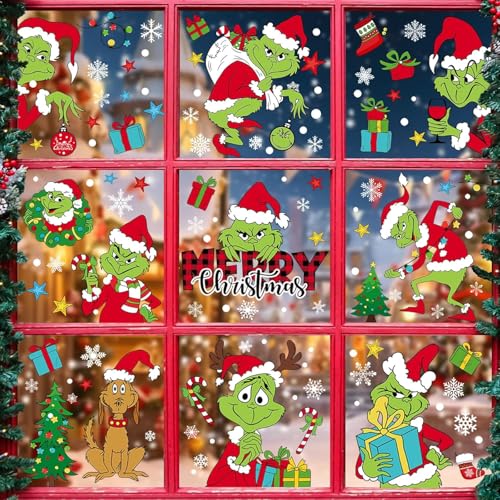 9 Blätte Weihnachten Fensteraufkleber,Grinch Fensterbilder Winter...