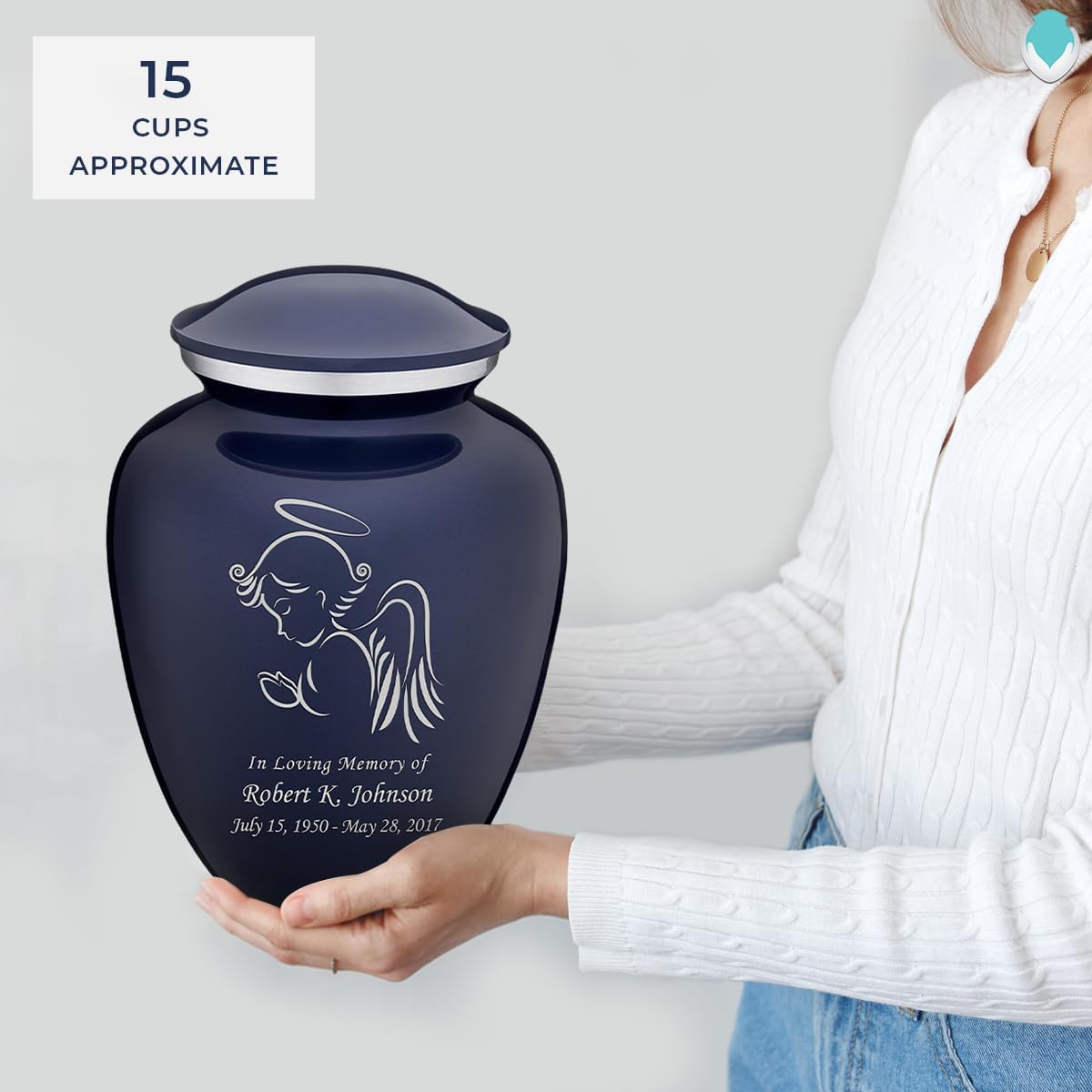 Geturns Embrace Adult Personalized Angel Cremation Urns for Human Ashes I Large Cobalt Blue Funeral Urn for Men and Women I 200 lbs