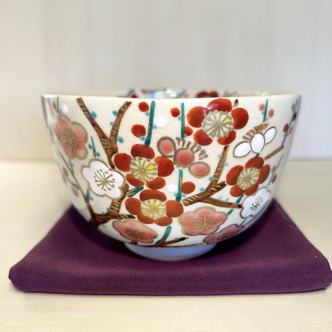 Amazon.co.jp: 抹茶茶碗 抹茶椀 23'秋冬 色絵 梅' 京焼 茶道具