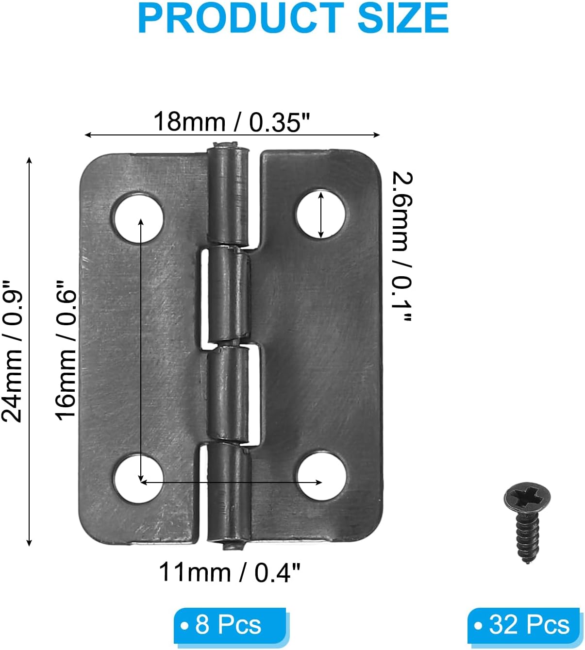 Small Butt Hinges 1 Inch, 8 Pack Mini Jewelry Box Hinge with Screw for Jewelry Wooden Boxes Cabinet Drawer Doors Gate, Black