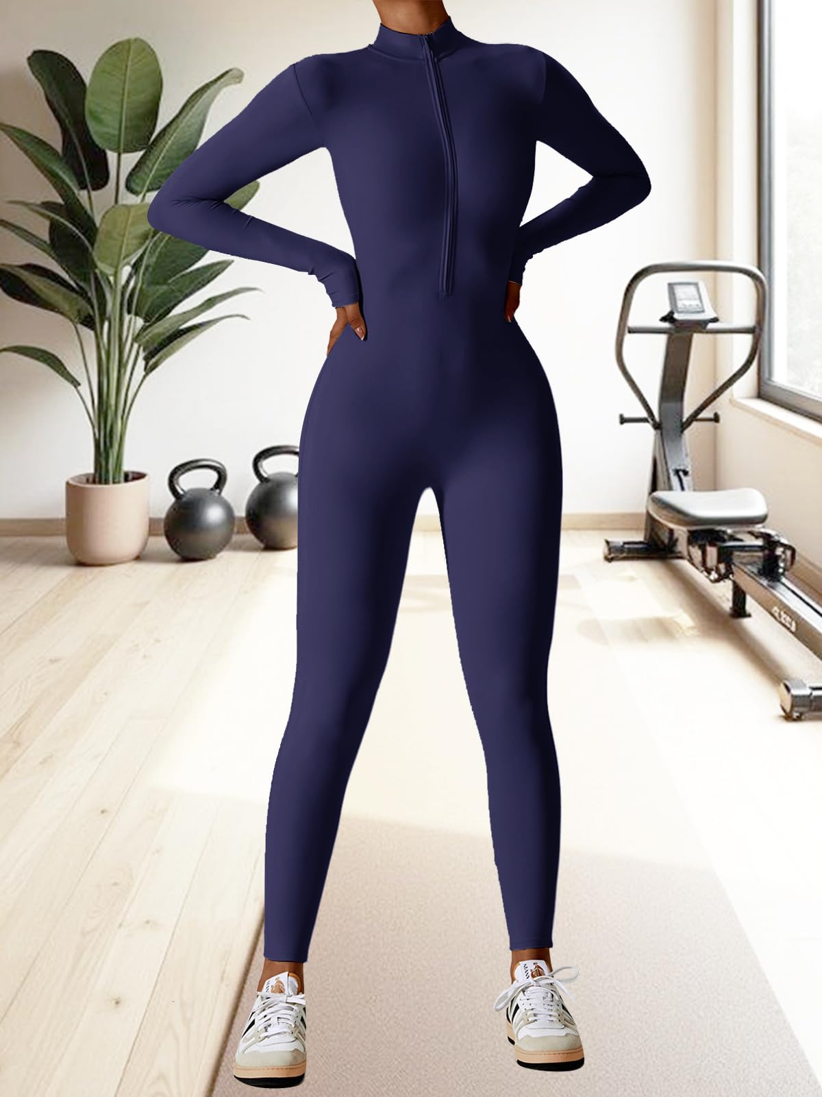 ECUPPER Enterizo Deportivo para Mujer Con cierre de cremallera y manga larga - Body moldeador para yoga y gym