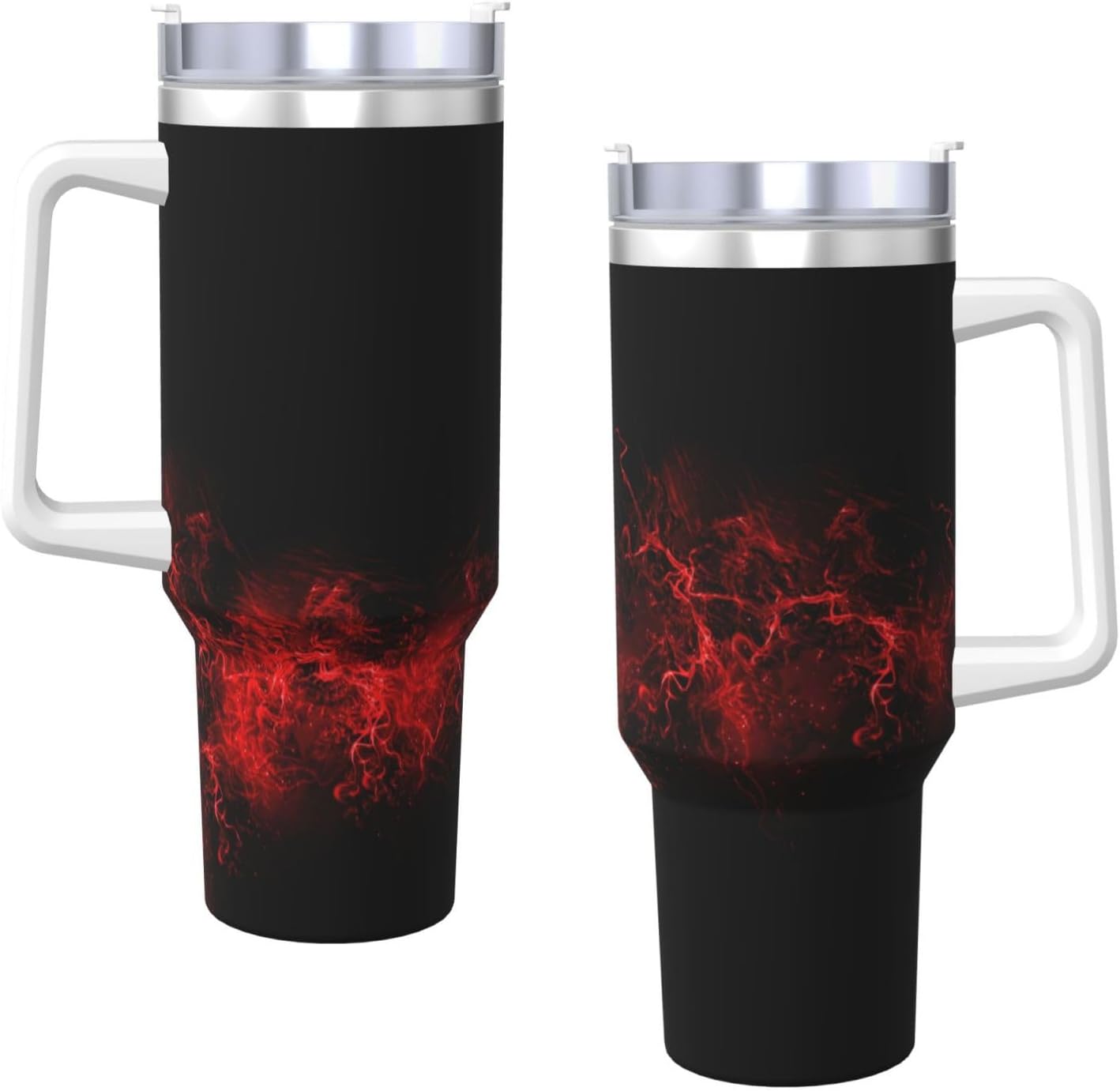 40 OZ Explosion Burst Red Black Print Ice Bully Cup with Handle Straw Lid Straw,Stainless Steel Tumbler Coffee Cup