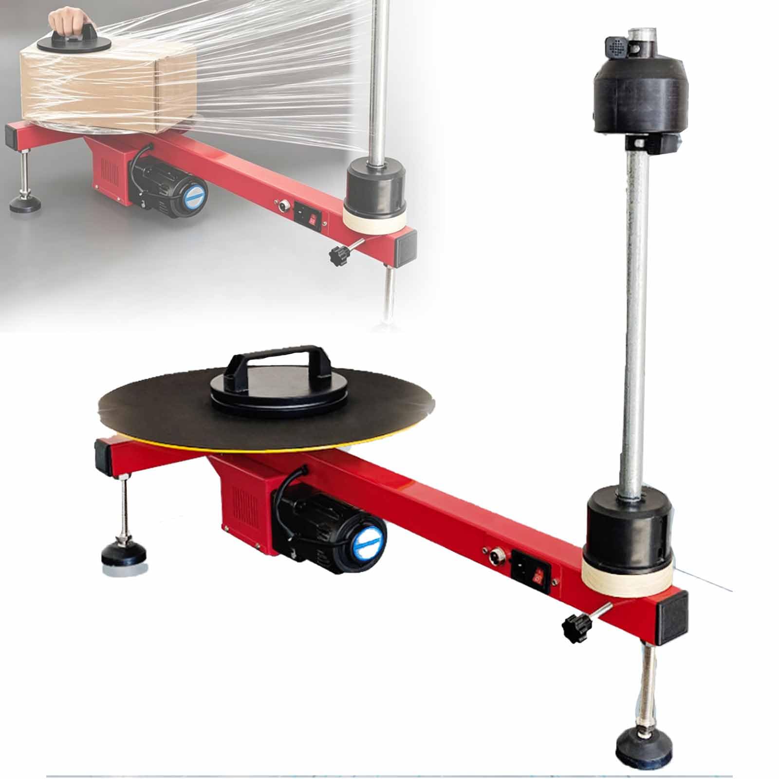 LIULIQ Electric Stretch Film Wrapping Bench, 30 RPM Semi Auto Table Stretch Film Dispenser with Auxiliary Turntable&Foot Pedal Switch, 80cm Height Film, 50KG Load Capacity for Carton Wrapping