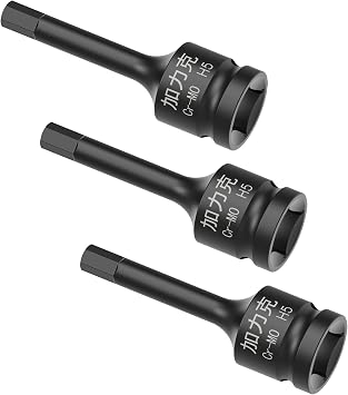 3PCS 3/8 "مربع محرك H55mm تأثير عرافة بت المقبس، 60 mm2.36" طول، سائق عرافة، تأثير الصف، قطعة واحدة البناء، 3/8" محرك ألين بت المقبس، Cr-مو الصلب، أسود