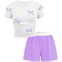 Girls Clothes Two Piece Summer Outfits Bow Short Sleeve T-shirts and Shorts Set Clothes for Tween Girls 7-16 Years