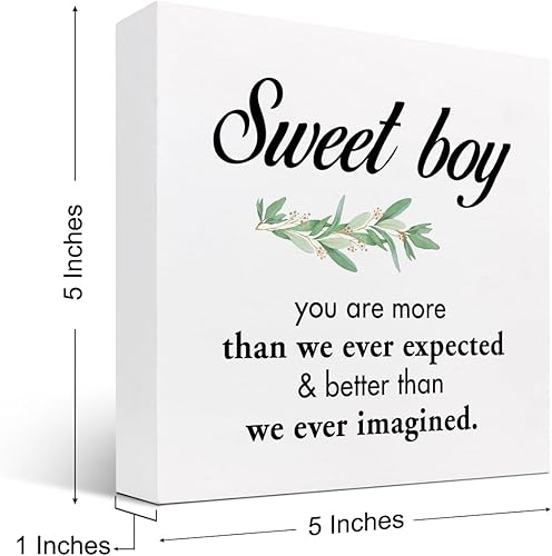 Miniatura 2 de Letrero de madera con texto en inglés "Sweet Boy You are More Than We Ever Expected", con cita inspiradora, caja de madera, placa para niños,