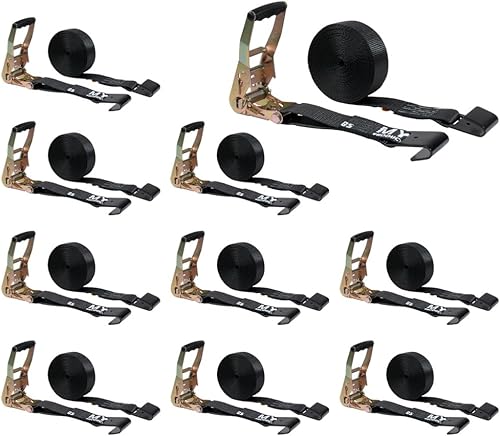 Vista 71 de Mytee Products Paquete de 20 correas de trinquete de 2 pulgadas x 30 pies con gancho plano, WLL 3,333 amarre de remolque, rojo para plataforma