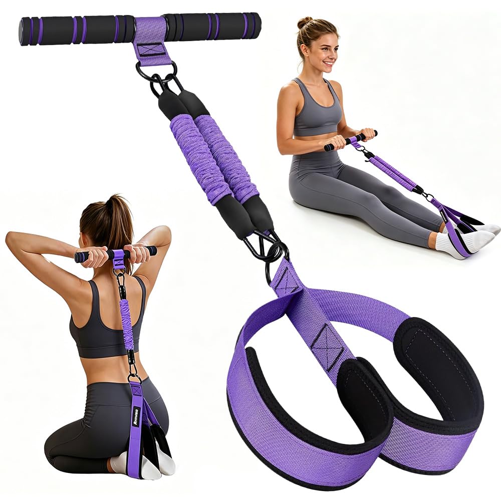 Multifunction Pedal Resistance Bands with Handles, Upgraded Stomach Exercise Equipment, Foot Anchor & Ab Roller with Resistance Bands, Sit Up Exercise Equipment for Abs Arm Leg Waist Workout