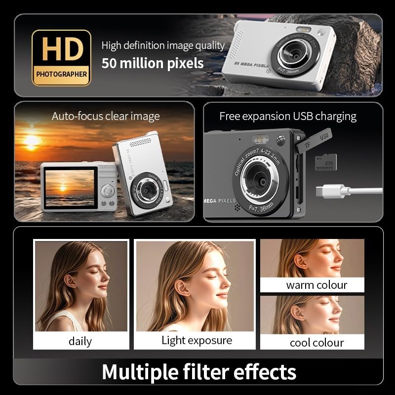 Cámara digital compacta 4K de 50 MP con pantalla de 2.8 pulgadas rosa 2
