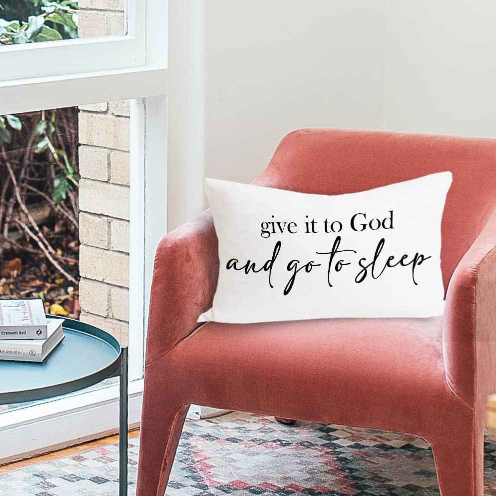 Miniatura 6 de Rusenbao Fundas de almohada con texto en inglés "Give it to God and Go to Sleep", fundas de almohada decorativas para cama, funda de almohada de 12