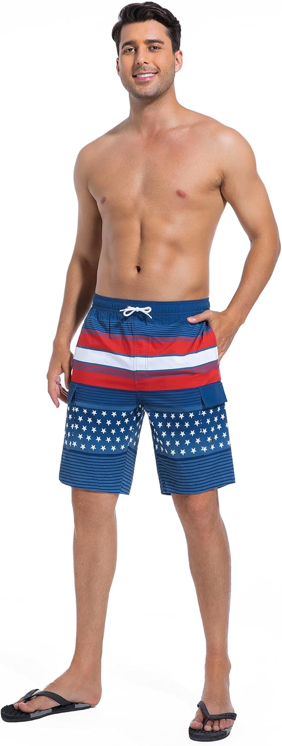 SILKWORLD Men's Swim Trunks with Compression Liner Quick Dry Bathing Suits 9 Inch Swimming Shorts with Cargo Pockets thumbnail