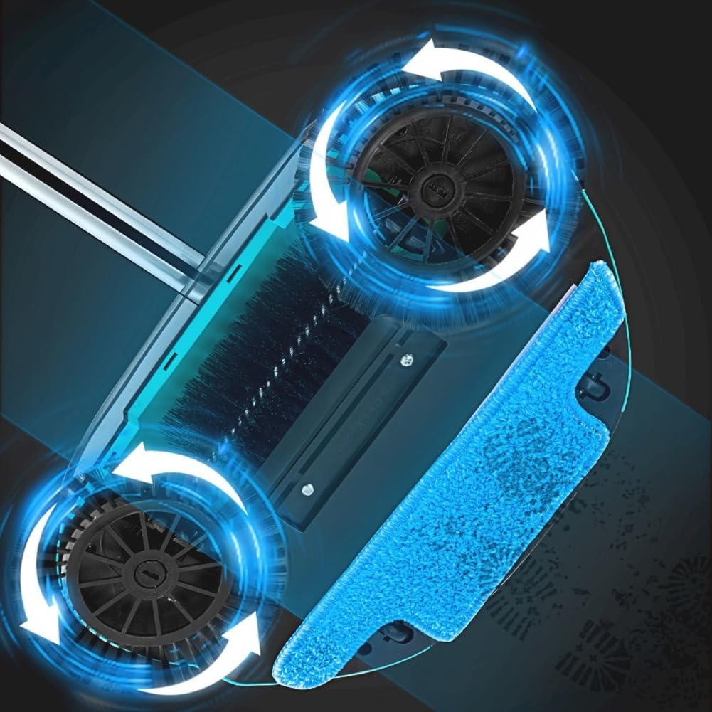 Manual Sweeper, Carpet Sweeper, Mini Hand Push Sweeper 3 in 1 Household Cleaning Lazy Dustpan Trash Bin 360° Rotating Floor Cleaning Mop for Hardwood Ceramic Tiles, with 10 Cloth (Blue)