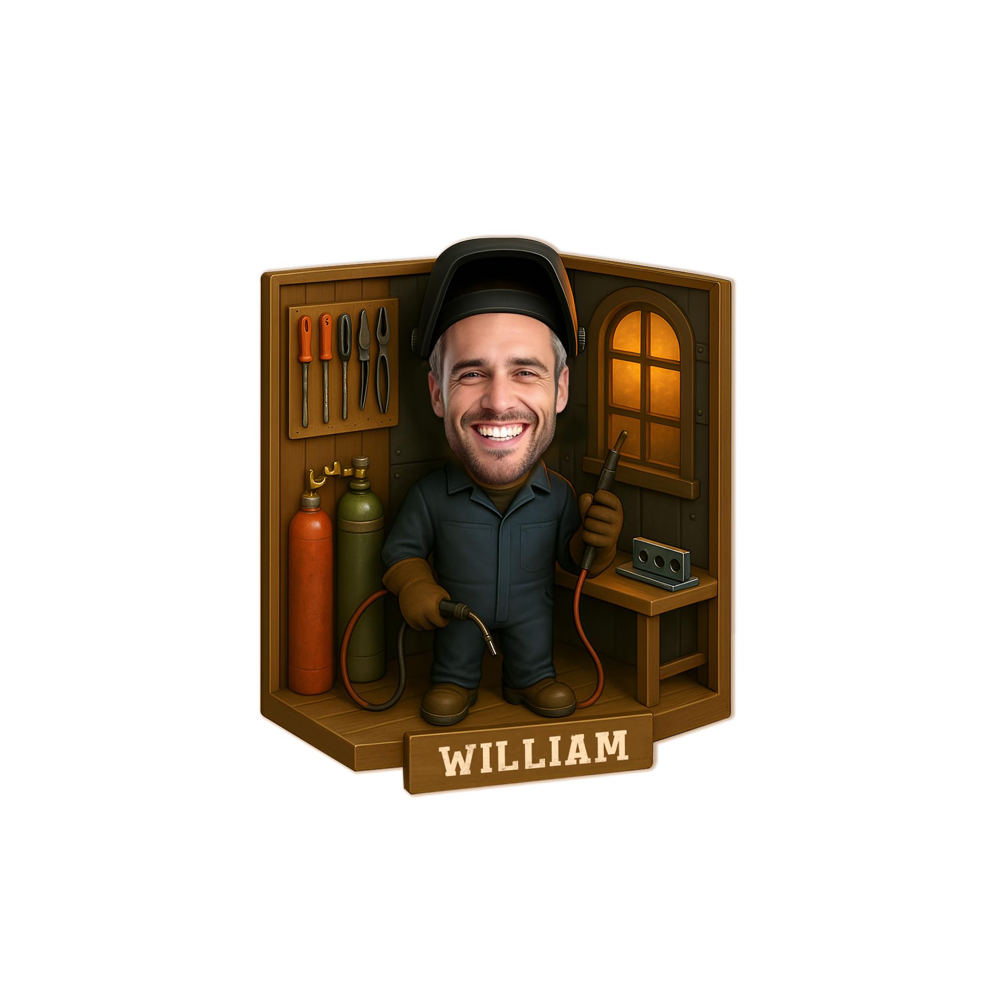 THUYPT Personalized Dad Car Sun Visor Clip, 2D Flat Printed Wooden Car Sun Visor Clip for Dad Gifts Idea for Father's Day, Rear View Mirror Decorations (Welder)