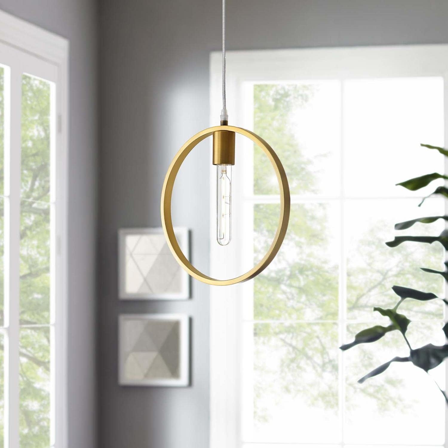 Modway Orbit Brass Metal Hoop Ceiling Light Pendant Light