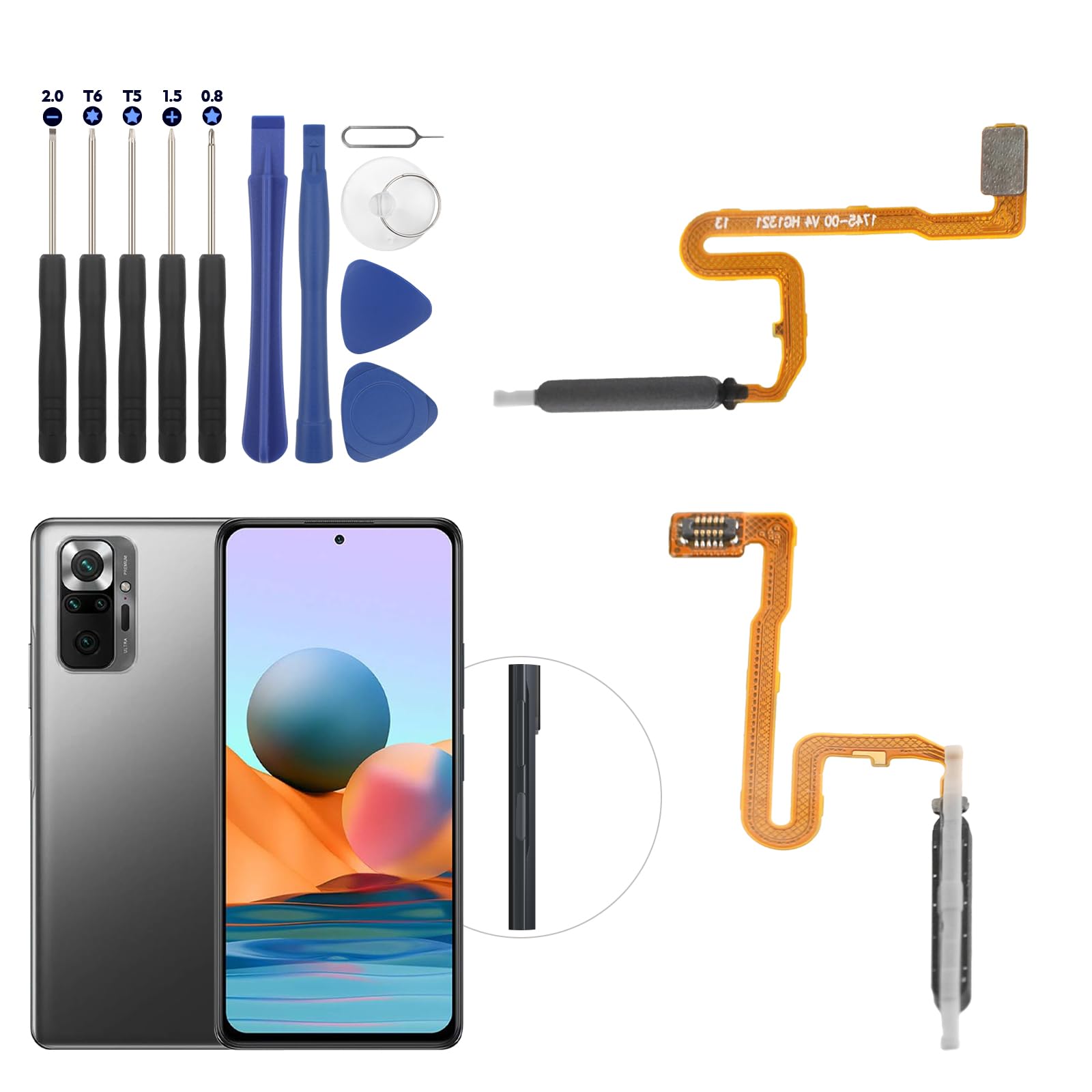 RongZy Fingerprint Cable para Xiaomi Redmi Note 10 Pro 4G Sensor de Huellas Digitales No Power Botón Flex Cable de Reemplazo