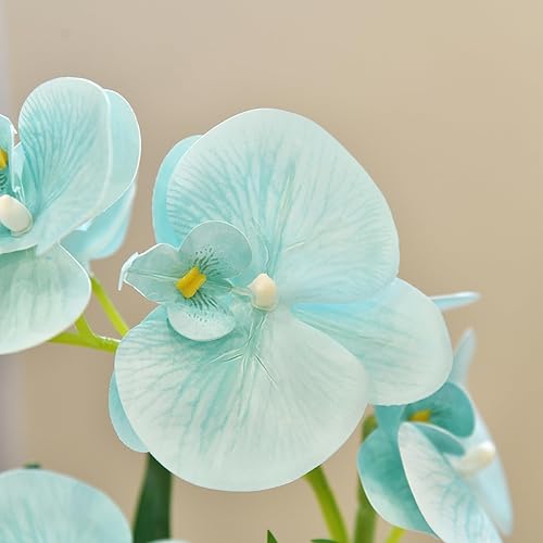 Vista 111 de Flores artificiales de orquídea de tacto real en maceta, flor falsa de Phalaenopsis con jarrón de cerámica blanca, arreglo de orquídeas sintéticas