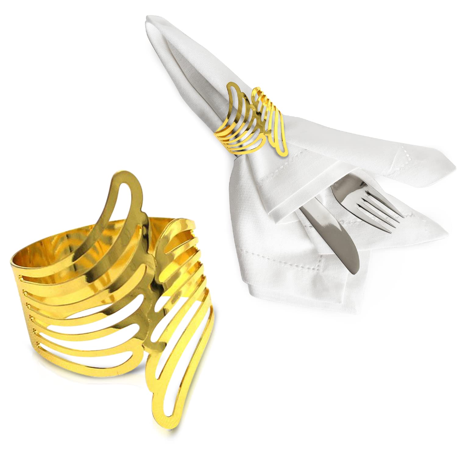 8 PCS Gold Napkin Rings , Angel Wing Napkin Ring , Napkin Rings Set of 8 with Eco-Friendly zinc Alloy Metal Material , Napkins Rings , Napkins Cloth Rings , Dining Table Napkin Rings , Napink Ring .