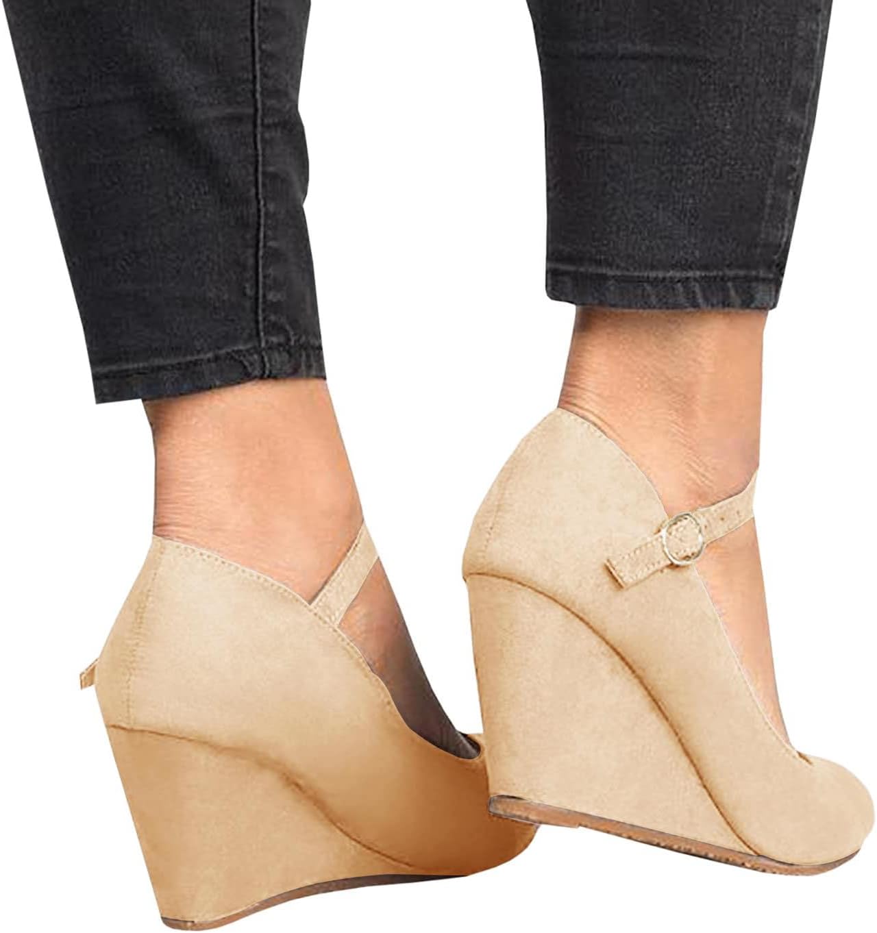 Coutgo Womens Wedge Pumps Dressy Mary Jane Shoes Comfort Wedges Closed Toe Ankle Strap Heeled Shoes - Image 5