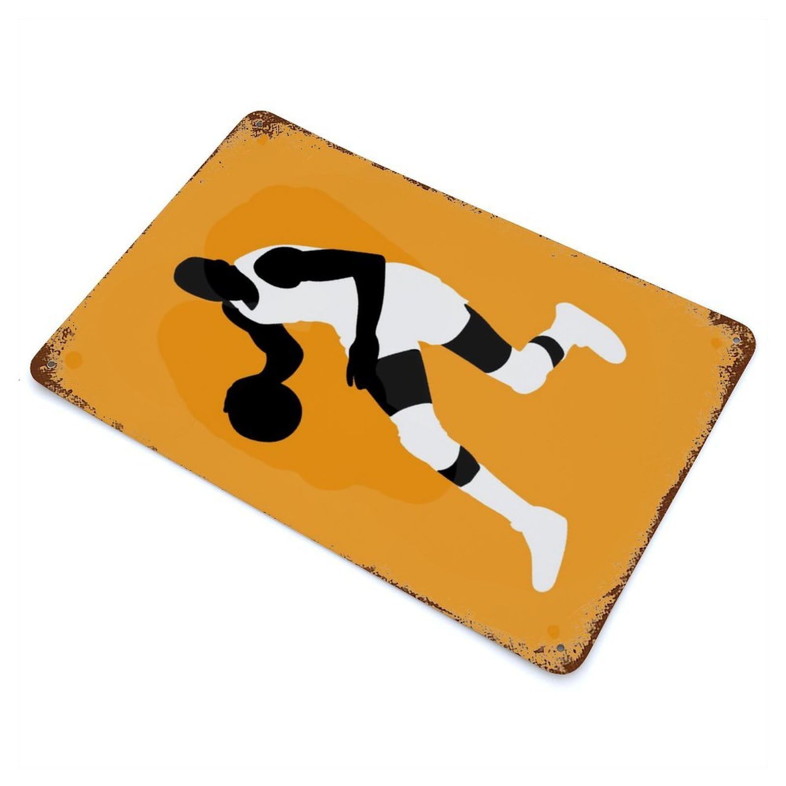 Rust Effect Minimalist Basketball Distressed Metal Wall Sign 11.8"x7.9", Farmhouse Wall Decor for Office, Studio And Wall Decor