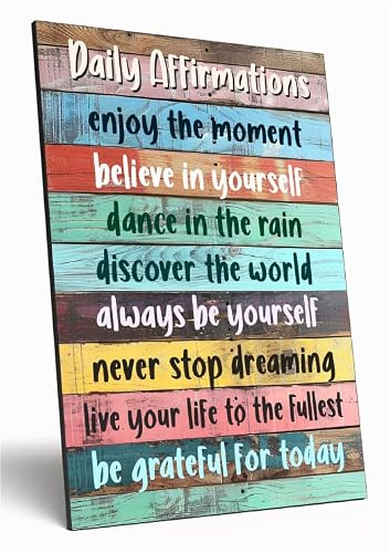 The Plum Penguin Multicolour Motivational Wall Art Sign Plaque Inspire Every Day Vibrant Print Daily Affirmation A4 Wooden Home Décor Uplifting Decoration
