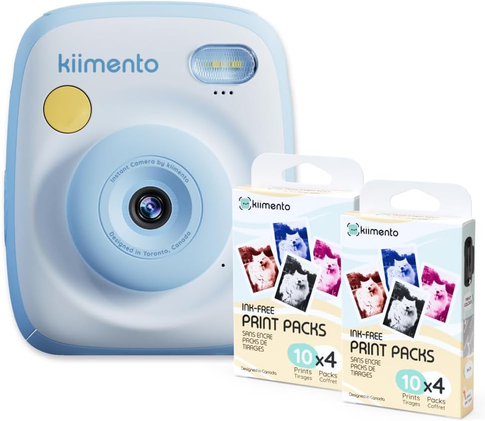 kiimento Ink-Free Instant Print Camera P2 Sky Blue + Two 40-Prink Pack