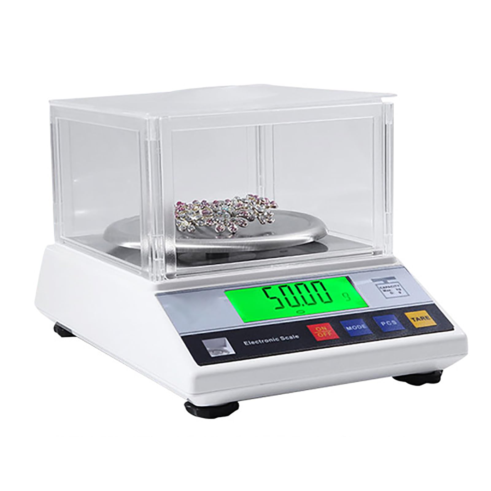 Hochpräzise Laborwaage mit Windschutz und integrierter Wasserwaage, 300 g/600 g/1 kg/2 kg (optional), Genauigkeit 0,01 g, 13 Einheitenumrechnungsmöglichkeiten, zum Kochen, Backen und für Schmuckherst