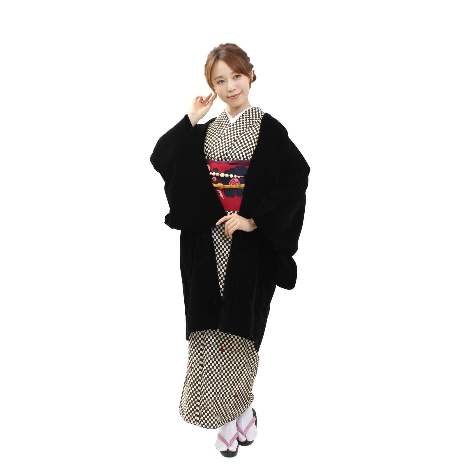 Amazon | [オオキニ] 羽織 女性 着物 長羽織 秋冬 ベルベット 黒