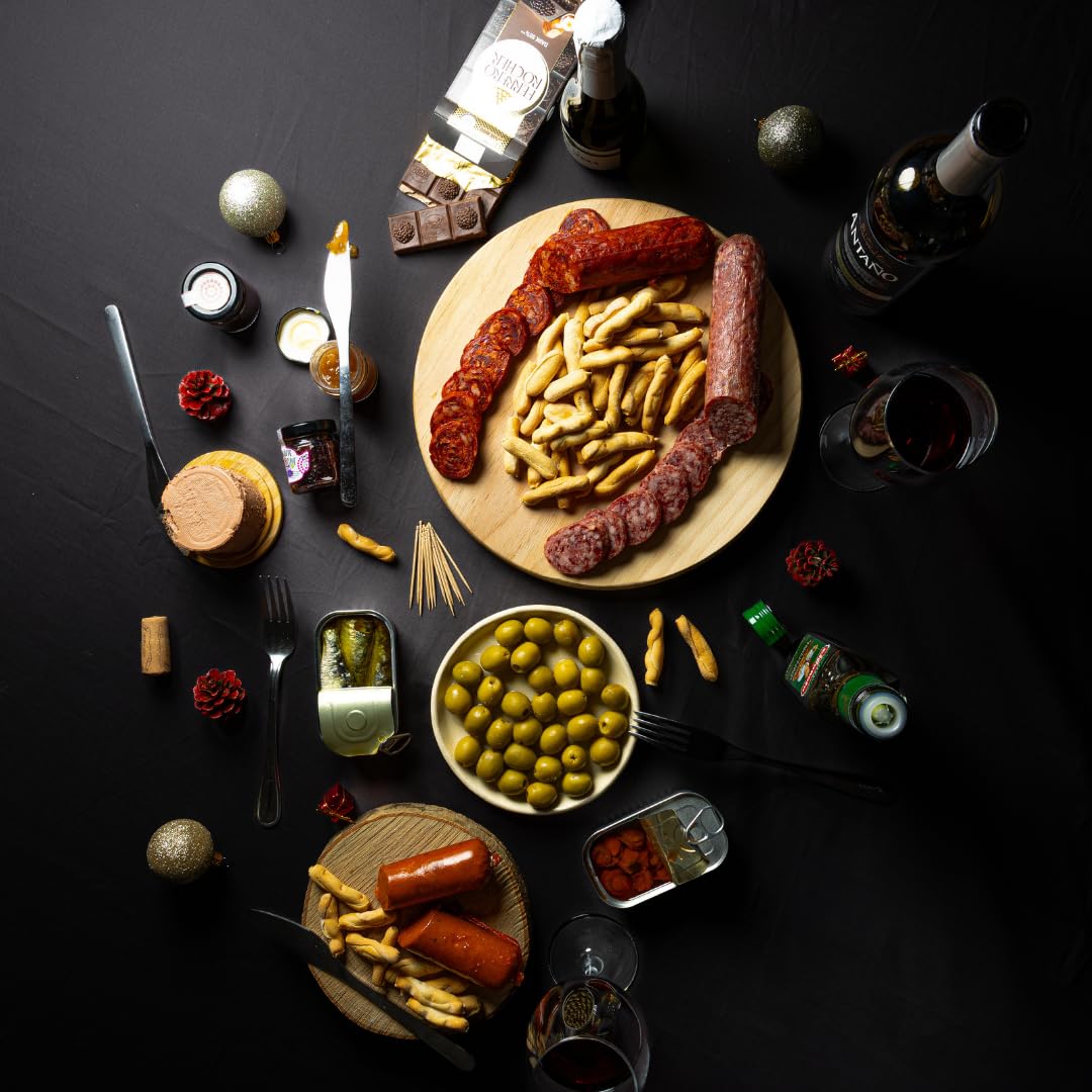 FAMILYCOM Cesta Gourmet para regalar - Surtido con Chocolates originales de regalo - Lote de embutidos, Conservas, Selección de vinos, Champagne, Aceite De Oliva Virgen - Regalo Hombre, Mujer