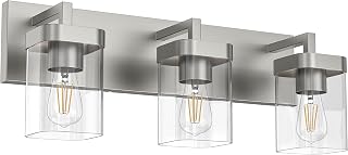 3-Light Bathroom Light Fixtures, Brushed Nickel Vanity Lights for Bathroom, Kitchen, Living Room, Modern Bathroom Vanity Lights with Clear Glass Shades