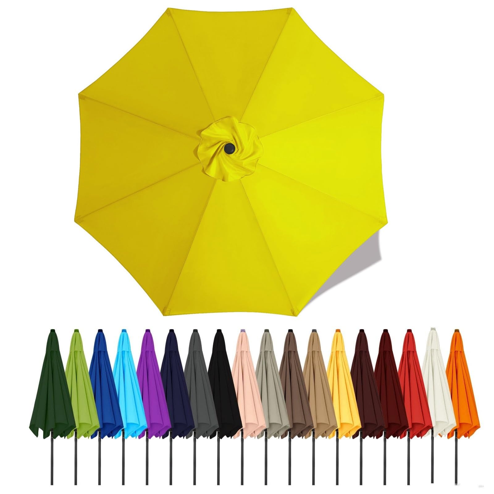Duchunsheng Umbrella Canopy Replacement Outdoor 6/8 Rib 6FT 7FT 8FT 9FT 10 FT 11FT, Market Patio Table Cover For Backyard Garden Courtyard Swimming Pool Lawn, Market Umbrella Top(Yellow,2m - 8Ribs)