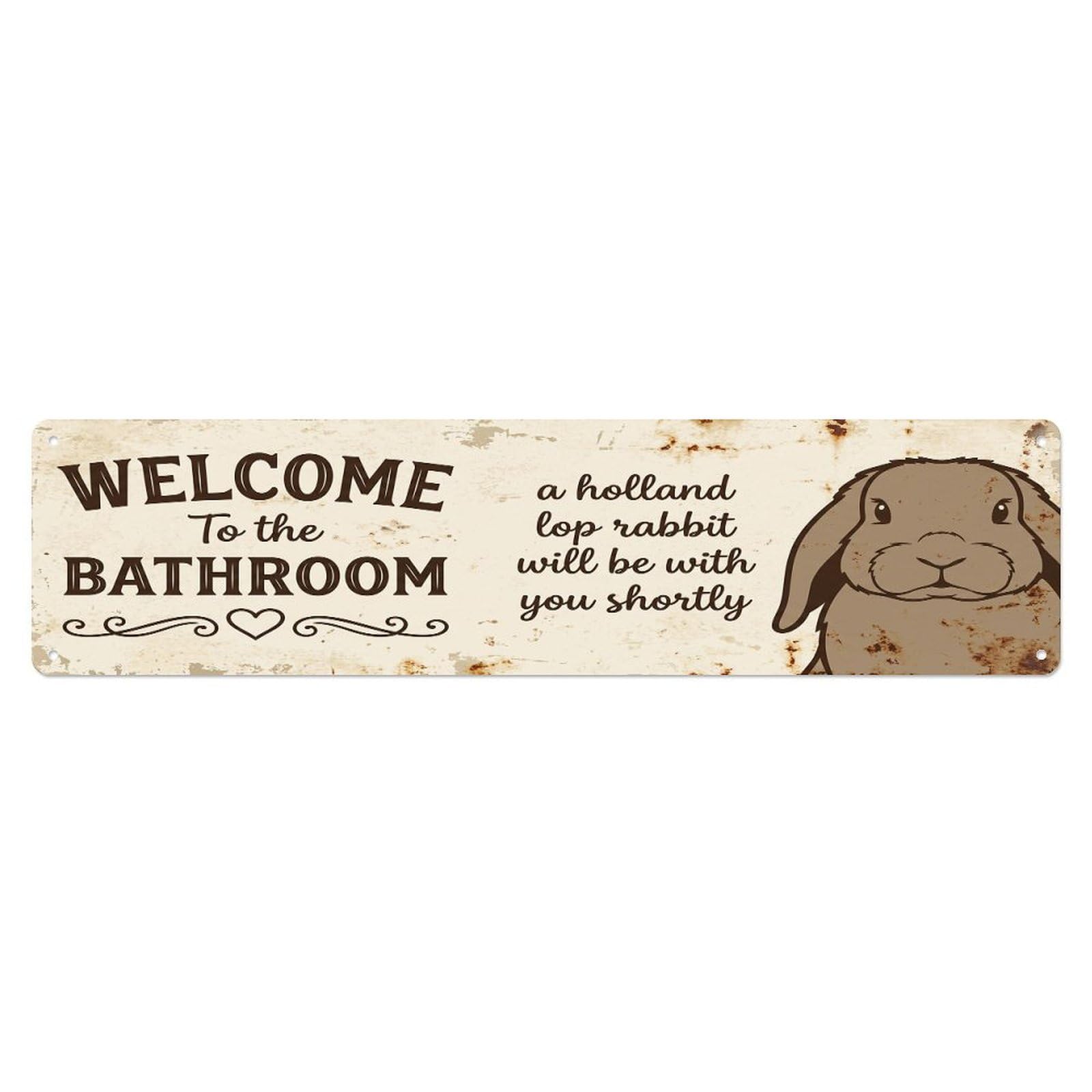 Vintage WELCOME To The BATHROOM Holland Lop Rabbit Metal Tin Sign