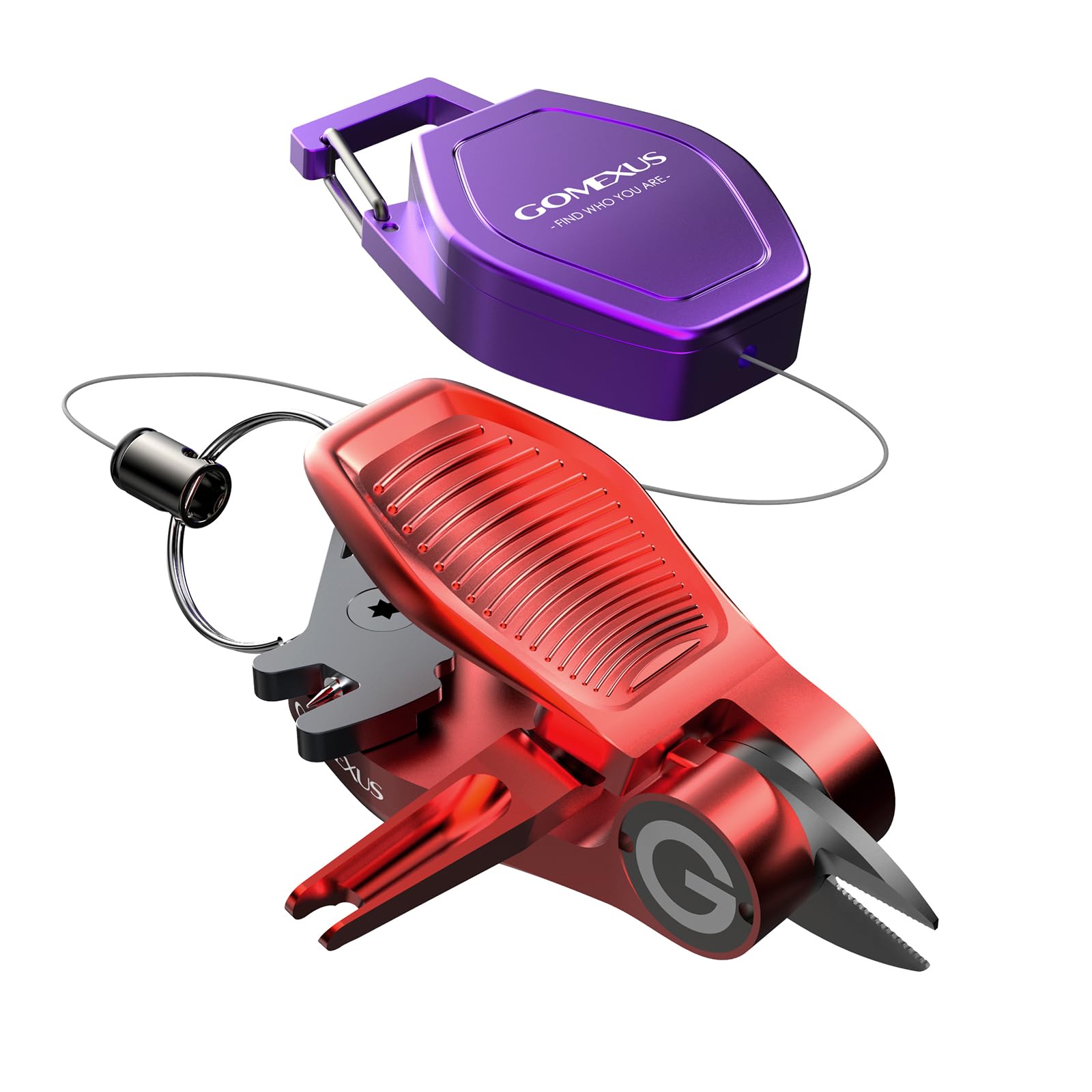 GOMEXUS Sharkbite Fishing Line Cutter with Retractors and Fishing Knot Tying Tool and Hook Eye Cleaner,Fly Fishing Nippers (Red)